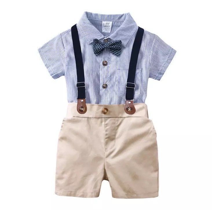 Baby boy khaki shorts with suspenders Clearance