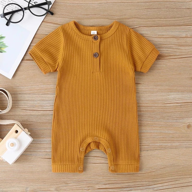 Ribbed Button Romper Baby Gender Neutral Romper Baby Etsy