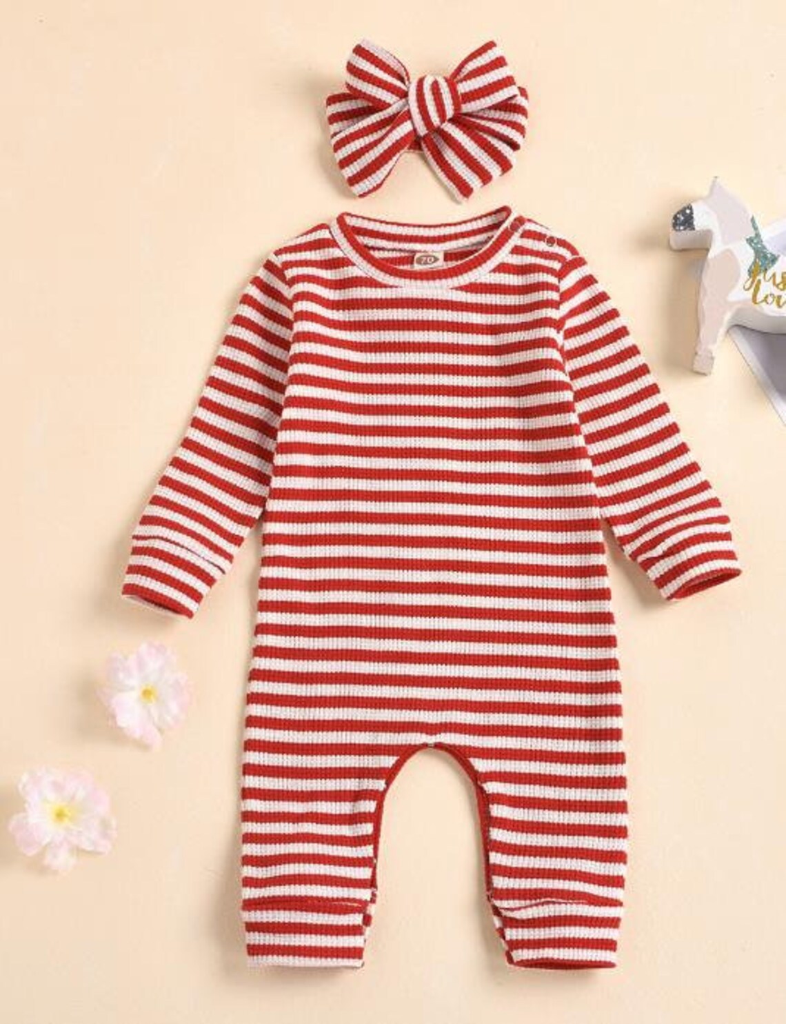 Ribbed Striped Romper Baby Gender Neutral Romper Bow Baby Etsy