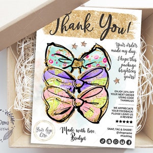 Hair Bow Insert Card, Hair Bow Shop Card, Hair Bow Insert Card, Packaging Tag, Editable, Printable, CJ029-01v1-ISRV-FEA