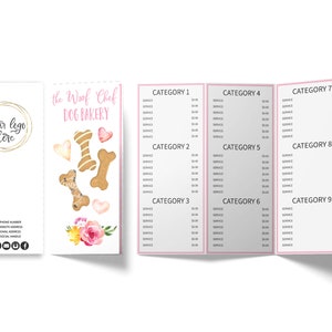 Dog Bakery Price List, Tri-Fold Pet Party Events Price Menu Card, Editable, Printable, CJ004-01v1-PRCT