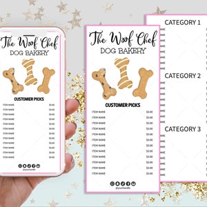 Dog Bakery Web Price List, Pet Party Events Services Menu Card, Editable, Printable, CJ004-01v1-PRCW