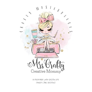 Handcrafter Logo, Craft Girl Logo, Crafter Lady Logo, Editable Craft Shop, Craft Business, Coffee, Blond, CJ009-23v3-fo-LGO-FEA