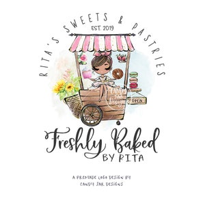 Food Cart Logo, Sweet Treats Logo, Bakery Vending Cart Logo, Pastry Shop Logo, Market Place, Editable, Brown, CJ010-10v1-mw-LGO-FEA