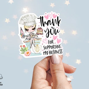 Pastry Baker Thank You Sticker, Printable Cake Baking Stickers, Bakery Shop Stickers, Business Sticker, Blond, CJ009-11v6-fo-STKZ