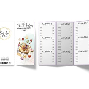 Cheeseboard Price List, Charcuterie Tri-Fold Price Menu Card, Editable, Printable, CJ008-01v1-PRCT-FEA