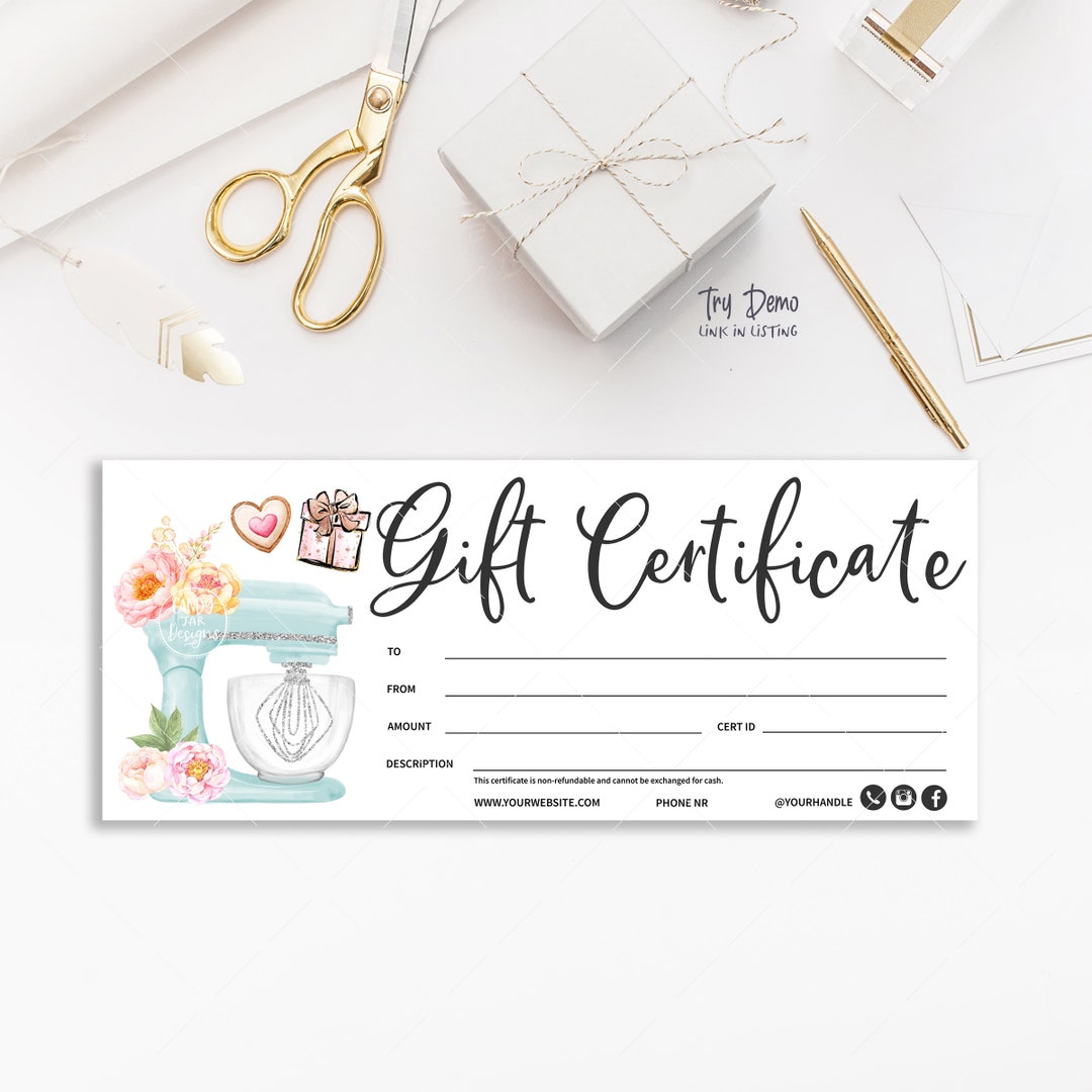 Bakery Gift Certificate, Bakery Coupon, Baking Gift Card, Pastry Shop