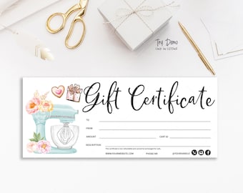 Bakery Gift Certificate, Bakery Coupon, Baking Gift Card, Pastry Shop, Kitchen Mixer, Printable Voucher, Teal, CJ001-01v1-CRT-FEA