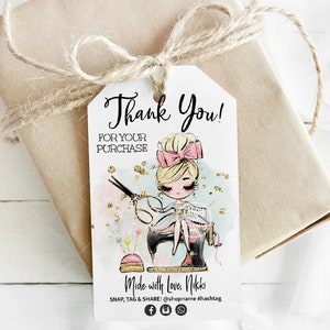 Sewing Thank You Tag, Seamstress Business Tag, Editable Sewing Shop Tag, Printable Fashion Designer Tag, Blond, CJ009-21v1-fo-TGA