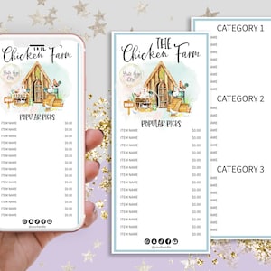 Farmers Web Price List, Party Events Services Menu Card, Editable, Printable, CJ026-01v1-PRCW