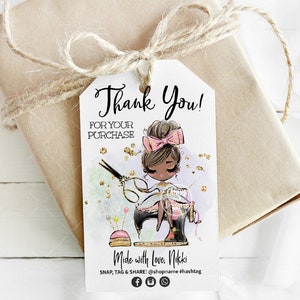 Sewing Thank You Tag, Seamstress Business Tag, Editable Sewing Shop Tag, Printable Fashion Designer Tag, Brown, CJ009-21v1-dw-TGA