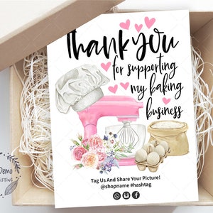 Baking Thank You Insert Card, Bakery Business Thank You Card, Packaging, Editable, Printable, Pink, CJ001-03v1-ISRV-FEA