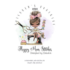 Sewing Machine Logo, Seamstress Girl, Craft Shop Logo, Stitching Lady, Baby Boutique, Kids Clothing Logo, Brown, CJ009-21v1-dw-LGO-FEA