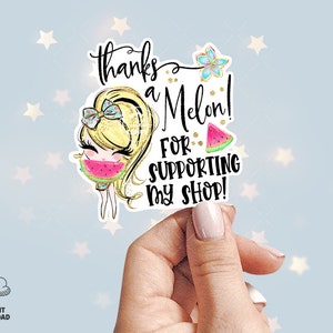 Summer Thank You Sticker, Watermelon Packaging Seal, Tropical Tag, Happy Mail Labels, Cute Printable, Blond, CJ078-02v1-fo-STKZ