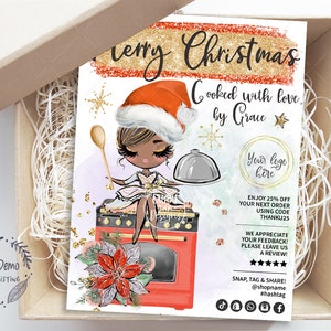 Food Catering Christmas Thank You Insert, Holiday Catering Tag, Restaurant Packaging, Printable, Editable, Brown, CJ009-09v4-dw-ISRV