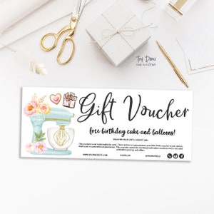 Bakery Gift Voucher, Baking Gift Card, Pastry Shop Gift Coupon, Sweets Insert, Kitchen Mixer, Printable, Teal, CJ001-01v1-VCH-FEA