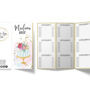 Bakery Price List, Tri-Fold Party Events Price Menu Card, Editable, Printable, Teal, CJ048-02v1-PRCT
