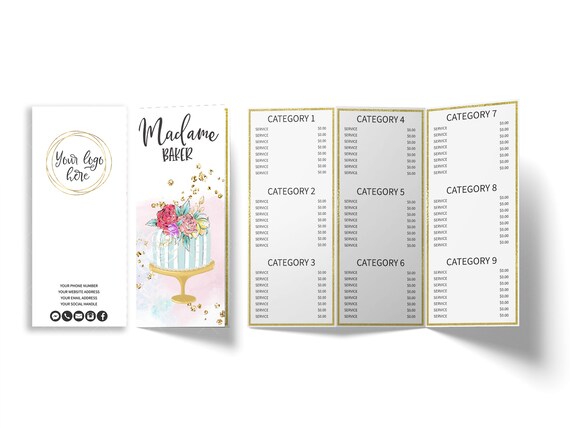 Bakery Price List Baker Pricing Baking Brochure Wedding | Etsy