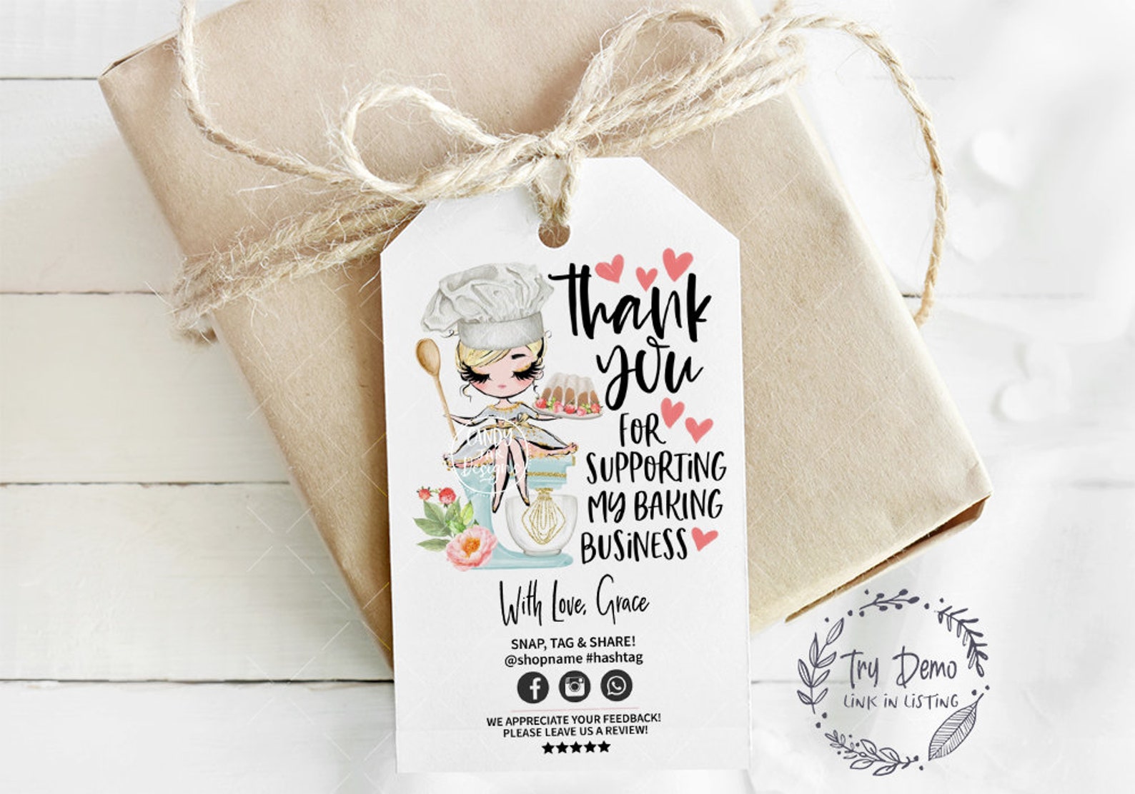 Bakery Thank You Tag Bundt Cake Baker Hang Tag Cake Etsy UK