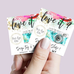 Snap Tag Share Insert Card, Social Media Shares, Social Sharing Sticker, Leave Review Printable Template, Abstract Teal, CJ059-01v1-ISRQ
