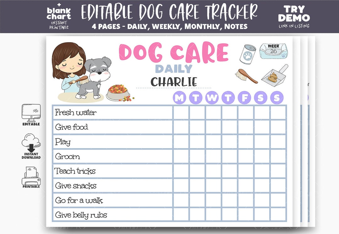 Dog Care Printable Planner, Dog Care Tracker, Puppy Feeding Schedule