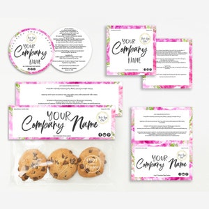 Food Label Set, Bag Topper, Pastry Packaging Tag, Printable Bag Topper, Ingredients Label, Editable, Gold, Pink, CJ106-01v1-LBLS