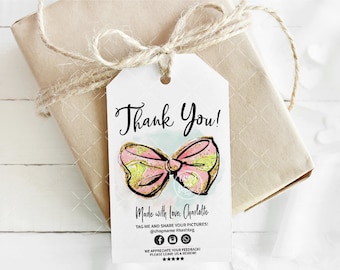 Hair Bow Thank You Hang Tag, Beauty Business Hang Tag, Editable, Printable, CJ029-01v1-TGA-FEA