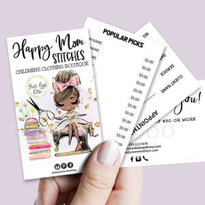 Sewing Business Card Set, Mini Menu Card, Appointment Card, Loyalty Card, Editable, Printable, Brown, CJ009-21v1-dw-BIZV