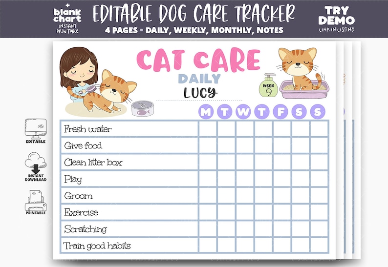 Cat Care Printable Planner Cat Tracker Kitten Feeding Etsy India