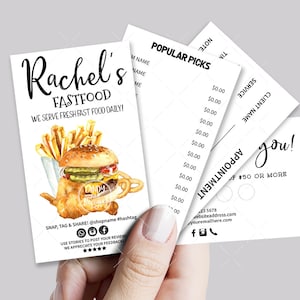 Fast Food, Hamburger Business Card Set, Mini Menu Card, Appointment Card, Loyalty Card, Editable, Printable, CJ096-01v1-BIZV
