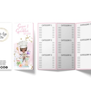 Bakery Price List, Tri-Fold Party Events Price Menu Card, Editable, Printable, Brown, CJ009-01v3-dw-PRCT-FEA