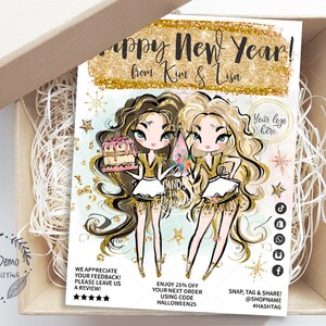 New Year's Eve Bakery Thank You Insert Card, Diva Baking Tag, Friends, Editable, Printable, Brown, Blond, CJ034-02v1-fwfo-ISRV-FEA