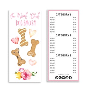 Dog Bakery Price List, Pet Party Events Flyer Price Menu Card, Editable, Printable, CJ004-01v1-PRCF