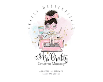 Handcrafter Logo, Craft Girl Logo, Crafter Lady Logo, Editable Craft Shop, Craft Business, Coffee Nerd, Black, CJ009-23v3-fb-LGO-FEA