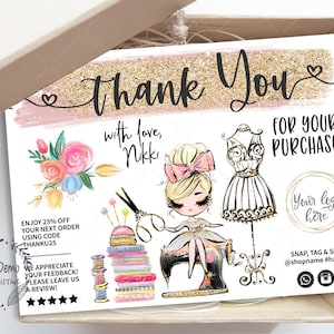Sewing Thank You Insert Card, Seamstress Tag, Fashion Designer Card, Printable, Editable, Blond, CJ009-21v1-fo-ISRH