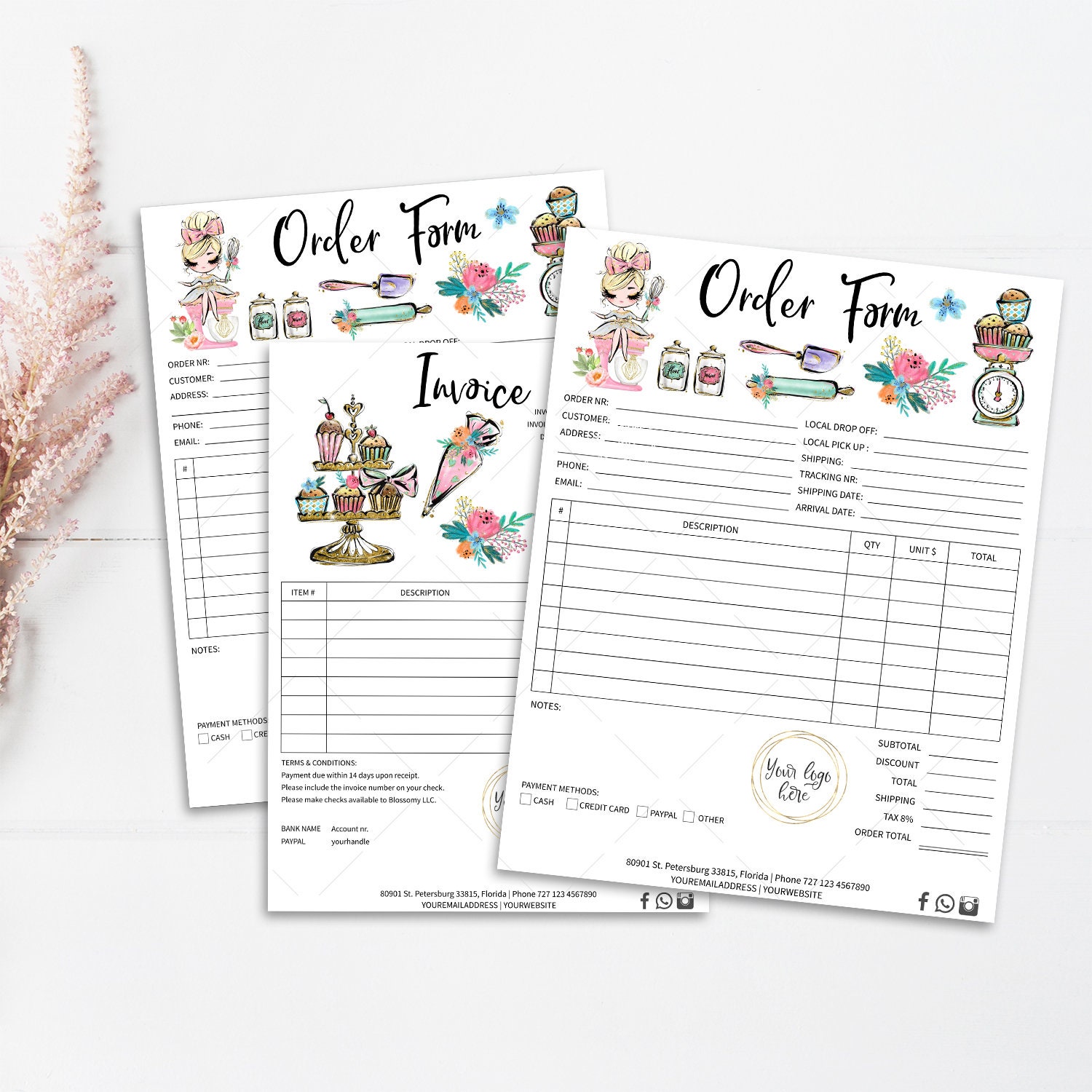 editable bakery invoice baker order form baking shop etsy