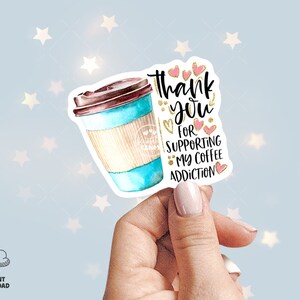 Kaffee Danke Aufkleber, Coffee Shop Aufkleber, Verpackung Siegel, Lustiges Briefetikett, Niedliche Verpackungseinlage, Cricut, Printable, CJ036-02v1-STKZ