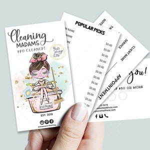 Cleaning Business Card Set, Mini Menu Card, Appointment Card, Loyalty Card, Editable, Printable, Brown, CJ010-06v1-fw-BIZV-FEA