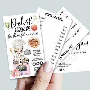 Catering Business Card Set, Mini Menu Card, Appointment Card, Loyalty Card, Editable, Printable, Blond, CJ009-09v1-fo-BIZV-FEA