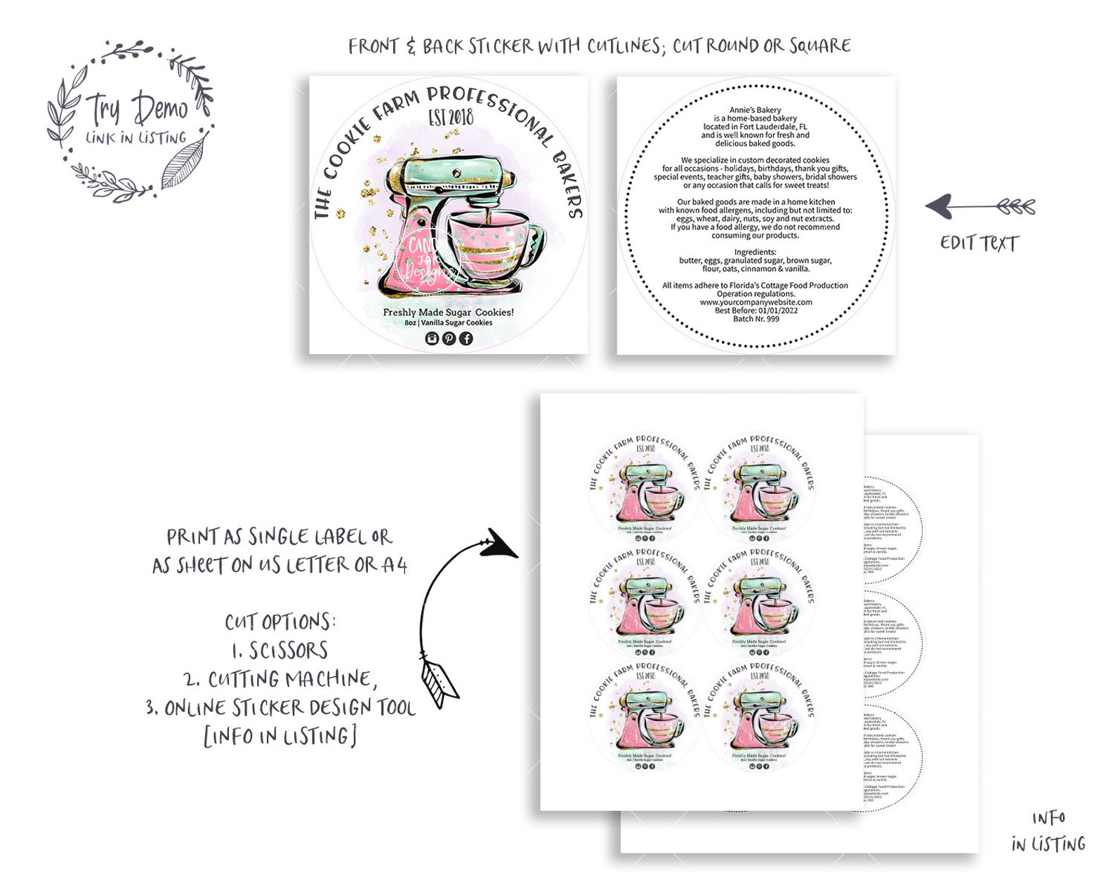 DIY Cookie Label Bakery Food Sticker Food Topper Pastry Etsy