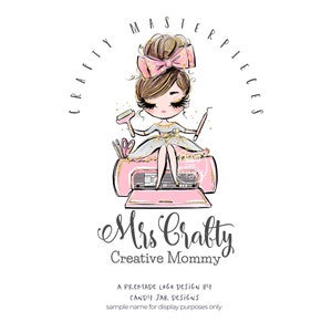 Craft Girl Logo, Crafty Girl Logo, Craft Shop Logo, Editable Craft Lady Business Logo, Crafter Boutique, Brown, CJ009-23v1-fw-LGO-FEA