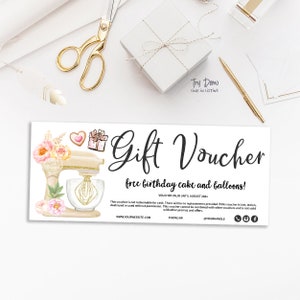 Bakery Gift Voucher, Bakery Coupon, Baking Gift Card, Pastry Shop, Sweets Insert, Kitchen Mixer, Printable, Gold, CJ001-01v1-VCH-FEA