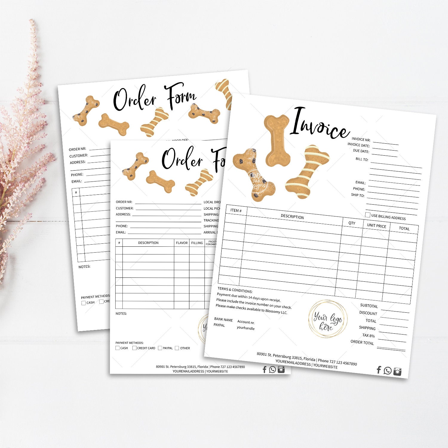 Editable Dog Bakery Invoice Pet Baker Order Form Dog Cookie Etsy