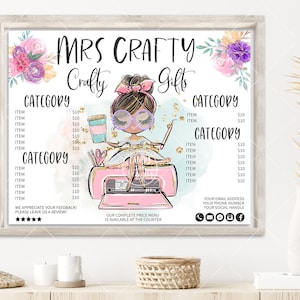 Handcrafter Price List Bundle, Craft Shop Menu Card, Printable Crafter Menu, Crafting Girl, Editable, Brown, CJ010-02v1-fb-PRCH-FEA