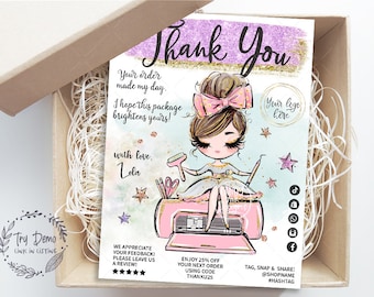 Handcrafter Thank You Insert Card, Crafting Girl Tag, Printable Packaging Insert, Editable Craft Business Tag, Brown, CJ009-23v1-fw-ISRV
