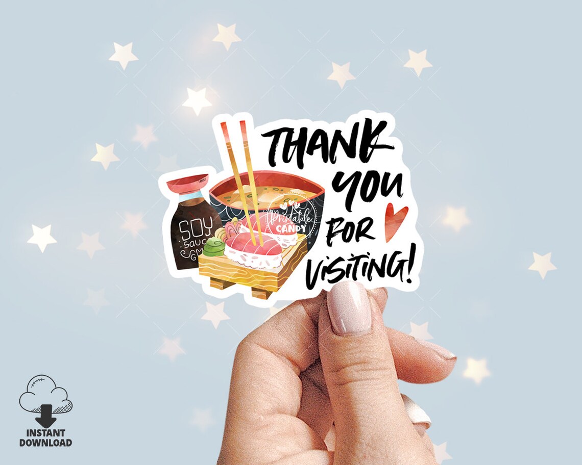 Sushi Thank You Sticker Japanese Food Stickers Sashimi Thank | Etsy