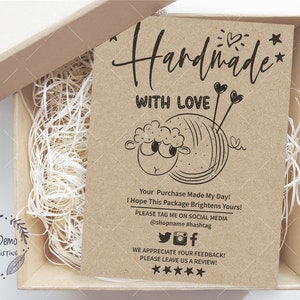 Handmade With Love, Knitting Business Thank You Card, Crochet Packaging Card, Doodle, Sewing Printable Template, CJ073-01v1-ISRV