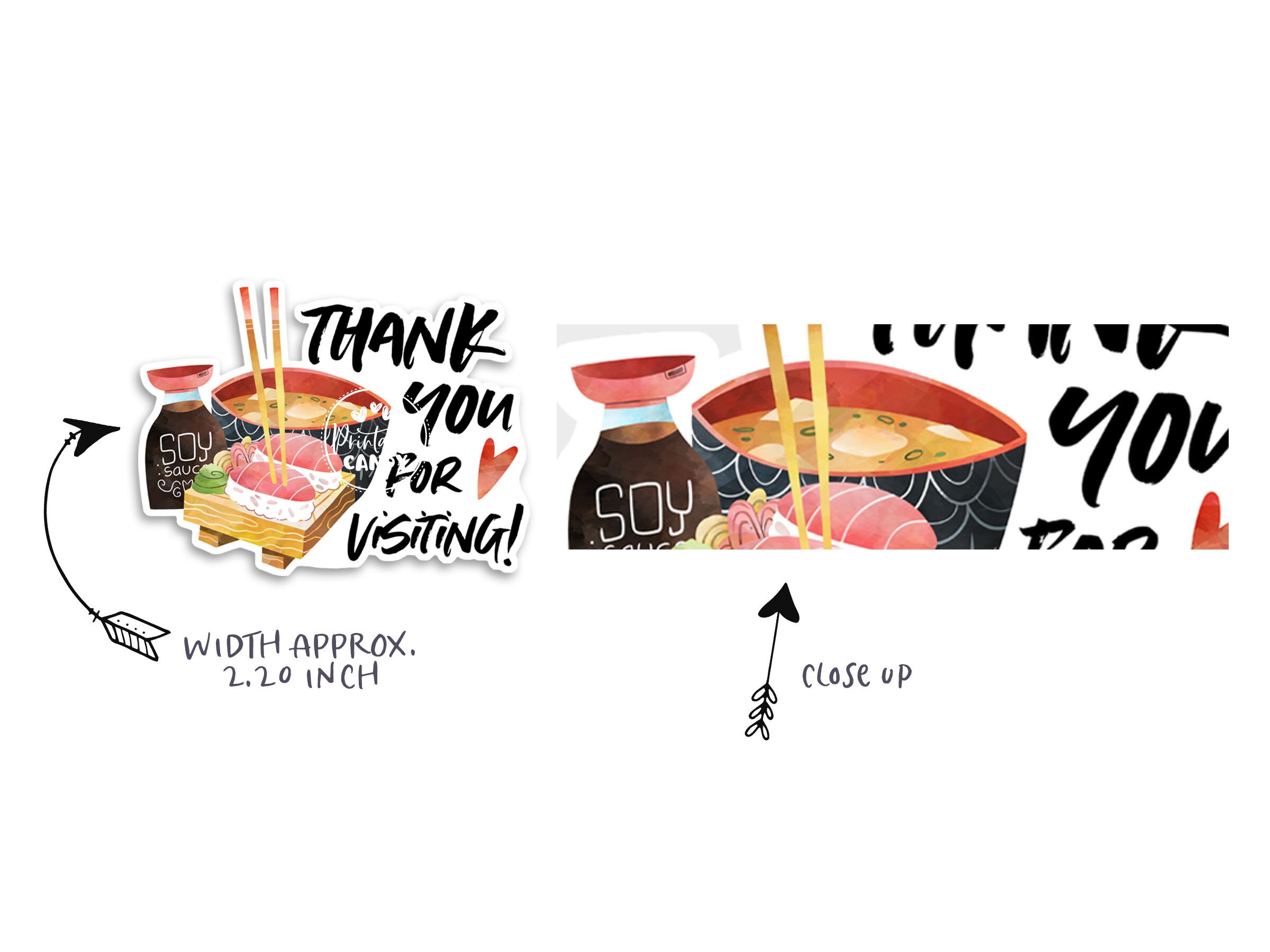 Sushi Thank You Sticker Japanese Food Stickers Sashimi Thank - Etsy