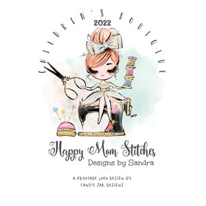 Sewing Machine Logo, Seamstress Girl, Editable Craft Shop Logo, Baby Boutique, Kids Clothing, Red, CJ009-21v1-fr-LGO-FEA