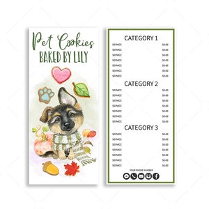 Dog Bakery Price List, Pet Party Events Flyer Price Menu Card, Editable, Printable, CJ126-01v1-PRCF